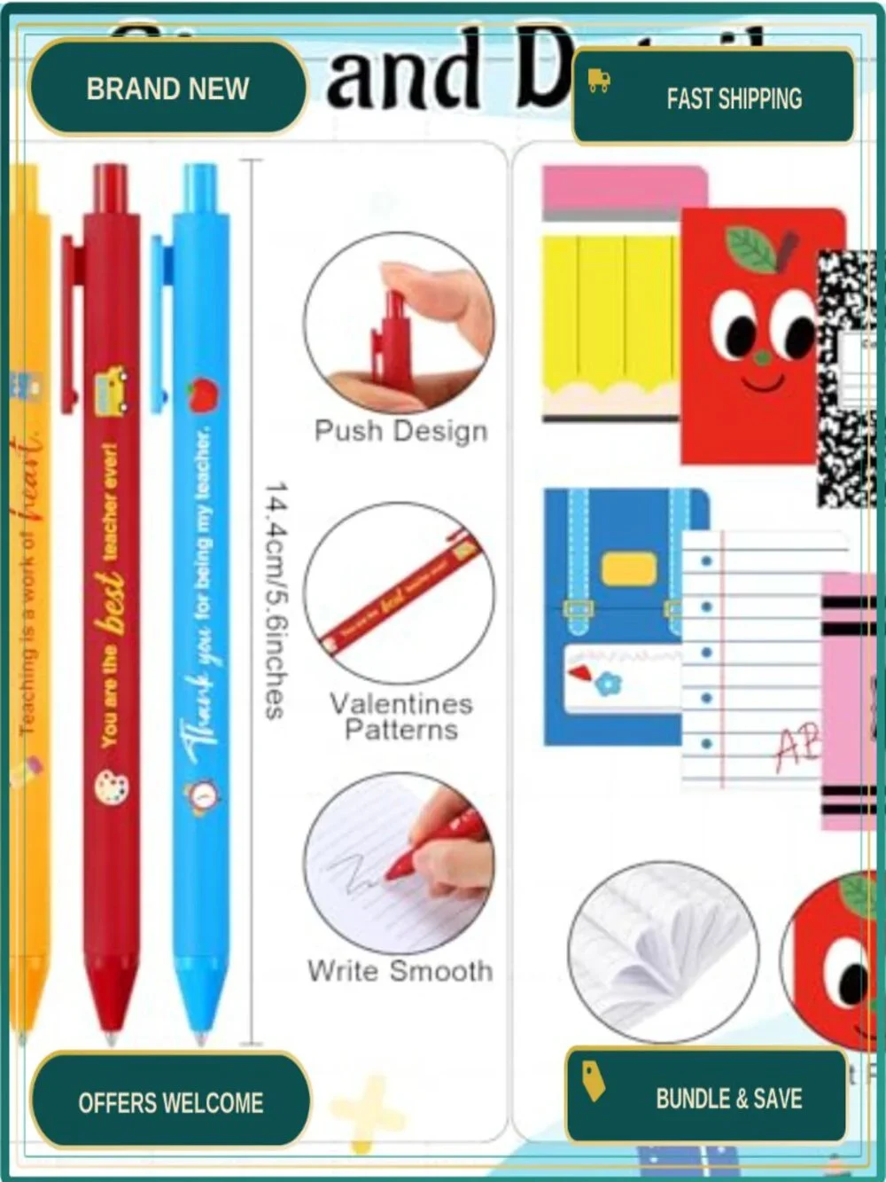Teacher Appreciation Gift Set - 8 Makeup Bags, Notepads, Pens & Socks - 32 Pcs
